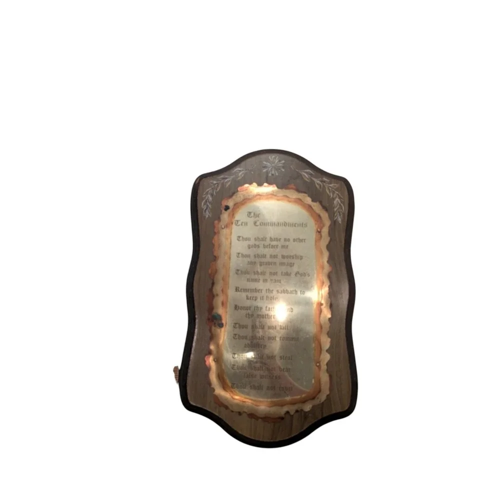 Vintage Home Interiors The Ten Commandments Wood & Brass Wall Plaque 19